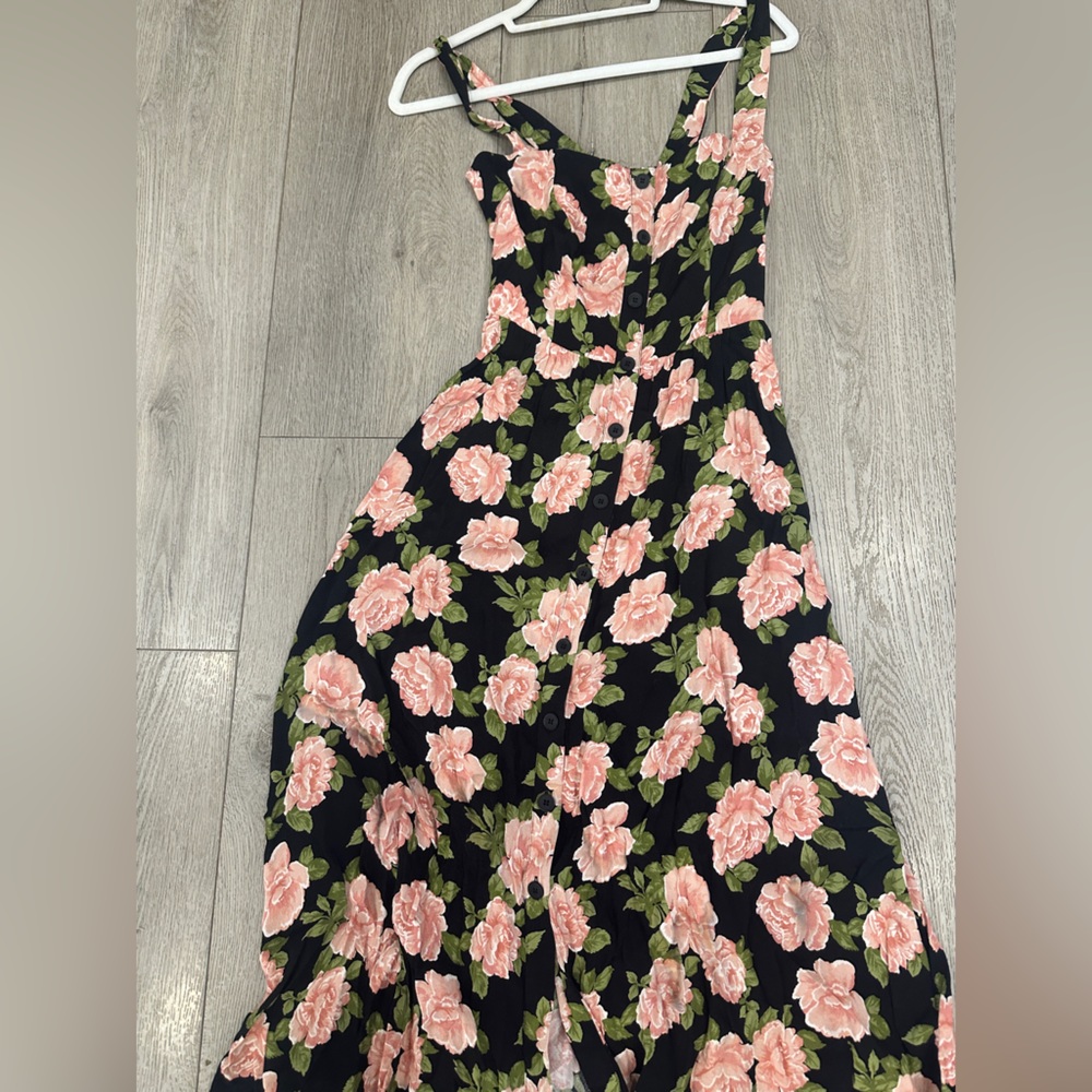 Reformation Black and Pink Floral Maxi Dress
